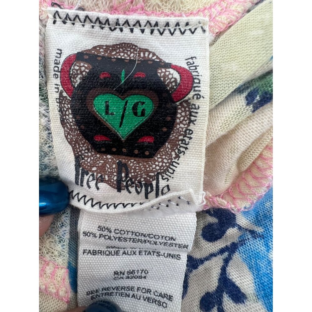 Vintage Free People Floral Boho Pullover Burnout Henley Hoodie Long Sleeve Top - Picture 15 of 16